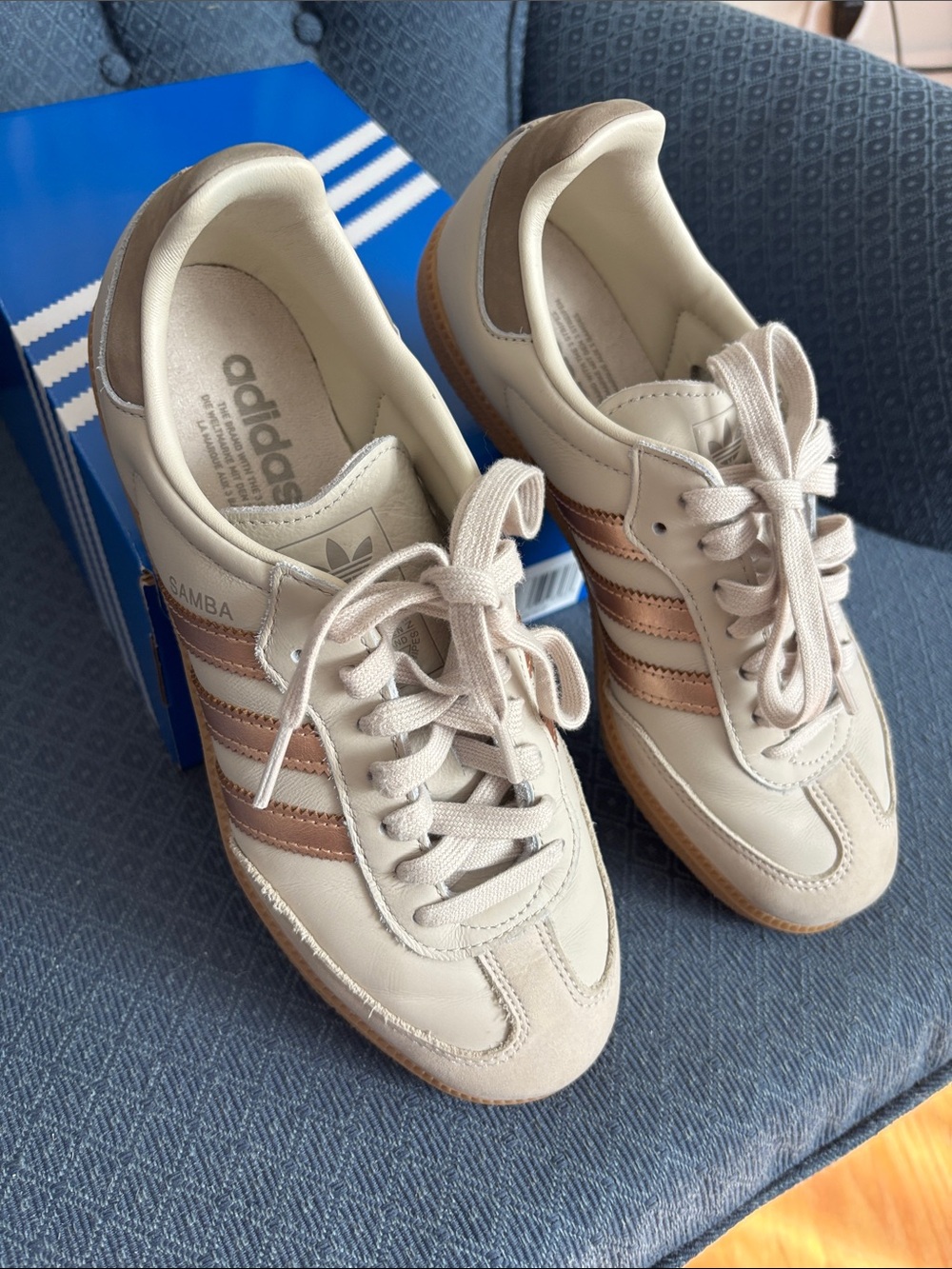 adidas Women's Cream Samba Sneakers with Rose Gold Stripes